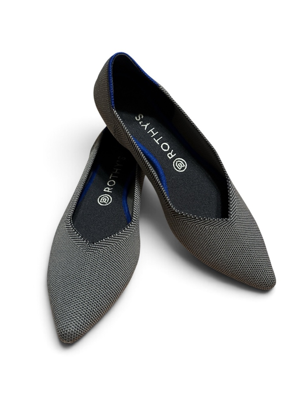 Rothy's The Pointed Knit Flats Gray with Blue Trim